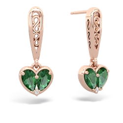 Lab Emerald Filligree Heart 14K Rose Gold earrings E5070