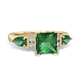 Lab Emerald 6Mm Princess Eternal Embrace Engagement 14K Yellow Gold ring C2002