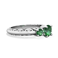 Lab Emerald Art Deco Eternal Embrace Engagement 14K White Gold ring C2003