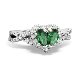 Lab Emerald Diamond Twist 'One Heart' 14K White Gold ring R2640HRT