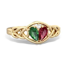 Lab Emerald Celtic Love Knot 14K Yellow Gold ring R5420