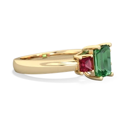 Lab Emerald Three Stone Emerald-Cut Trellis 14K Yellow Gold ring R4021