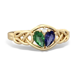 Lab Emerald Celtic Love Knot 14K Yellow Gold ring R5420