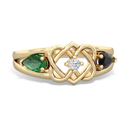 Lab Emerald Hearts Intertwined 14K Yellow Gold ring R5880