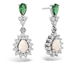 Lab Emerald Halo Pear Dangle 14K White Gold earrings E1882