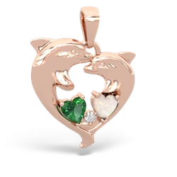 Lab Emerald Dolphin Heart 14K Rose Gold pendant P5820