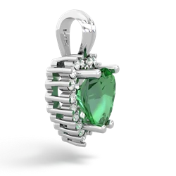 Lab Emerald Sparkling Halo Heart 14K White Gold pendant P0391