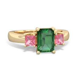 Lab Emerald Three Stone Emerald-Cut Trellis 14K Yellow Gold ring R4021