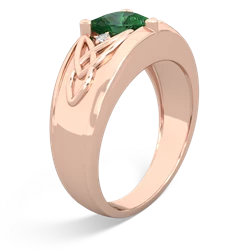 Lab Emerald Celtic Trinity Knot Men's 14K Rose Gold ring R0440
