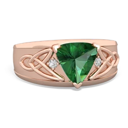 Lab Emerald Celtic Trinity Knot Men's 14K Rose Gold ring R0440