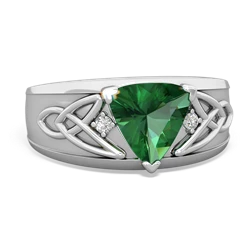 Lab Emerald Celtic Trinity Knot Men's 14K White Gold ring R0440
