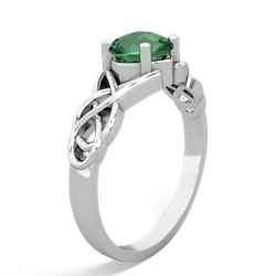 Lab Emerald Checkerboard Cushion Celtic Knot 14K White Gold ring R5000
