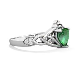 Lab Emerald Claddagh Celtic Knot Diamond 14K White Gold ring R5001