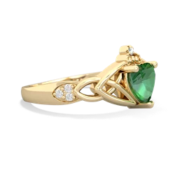 Lab Emerald Claddagh Celtic Knot Diamond 14K Yellow Gold ring R5001