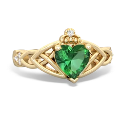 Lab Emerald Claddagh Celtic Knot Diamond 14K Yellow Gold ring R5001