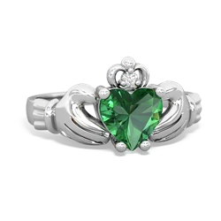 Lab Emerald Claddagh Diamond Crown 14K White Gold ring R2372