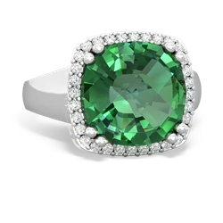 Lab Emerald Halo Cocktail 14K White Gold ring R2544