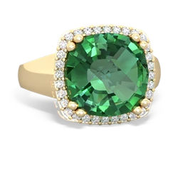 Lab Emerald Halo Cocktail 14K Yellow Gold ring R2544