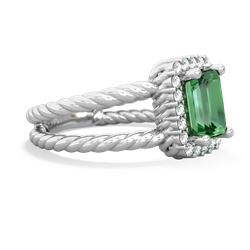 Lab Emerald Rope Split Band 14K White Gold ring R2628