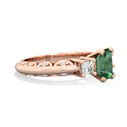 Lab Emerald Art Deco Diamond 7X5 Emerald-Cut Engagement 14K Rose Gold ring R20017EM