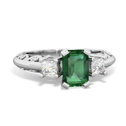 Lab Emerald Art Deco Diamond 7X5 Emerald-Cut Engagement 14K White Gold ring R20017EM