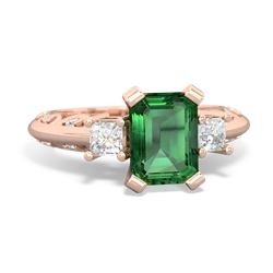 Lab Emerald Art Deco Diamond 8X6 Emerald-Cut Engagement 14K Rose Gold ring R20018EM