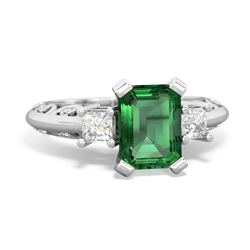 Lab Emerald Art Deco Diamond 8X6 Emerald-Cut Engagement 14K White Gold ring R20018EM