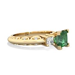 Lab Emerald Art Deco Diamond Engagement 6Mm Princess 14K Yellow Gold ring R2001