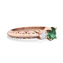 Lab Emerald Art Deco Diamond 6Mm Round Engagment 14K Rose Gold ring R2003