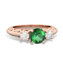 Lab Emerald Art Deco Diamond 6Mm Round Engagment 14K Rose Gold ring R2003