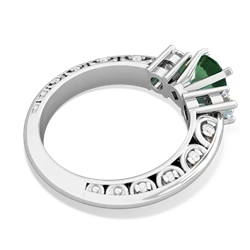 Lab Emerald Art Deco Diamond 6Mm Round Engagment 14K White Gold ring R2003