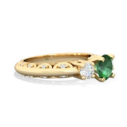 Lab Emerald Art Deco Diamond 6Mm Round Engagment 14K Yellow Gold ring R2003