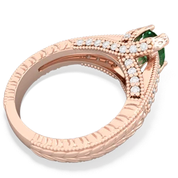 Lab Emerald Antique Style Milgrain Diamond 14K Rose Gold ring R2028