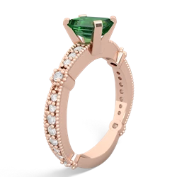 Lab Emerald Sparkling Tiara 7X5mm Emerald-Cut 14K Rose Gold ring R26297EM