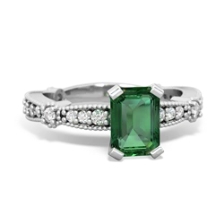 Lab Emerald Sparkling Tiara 7X5mm Emerald-Cut 14K White Gold ring R26297EM