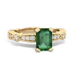 Lab Emerald Sparkling Tiara 7X5mm Emerald-Cut 14K Yellow Gold ring R26297EM