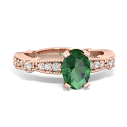 Lab Emerald Sparkling Tiara 7X5mm Oval 14K Rose Gold ring R26297VL