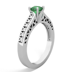 Lab Emerald Art Deco Engagement 5Mm Round 14K White Gold ring R26355RD