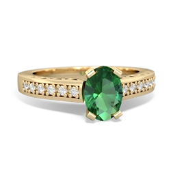 Lab Emerald Art Deco Engagement 7X5mm Oval 14K Yellow Gold ring R26357VL