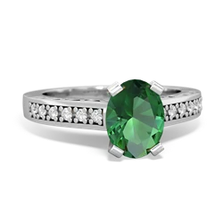 Lab Emerald Art Deco Engagement 8X6mm Oval 14K White Gold ring R26358VL