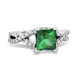 Lab Emerald Diamond Twist 6Mm Princess Engagment  14K White Gold ring R26406SQ