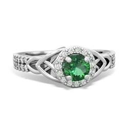 Lab Emerald Celtic Knot Halo 14K White Gold ring R26445RH