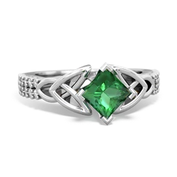 Lab Emerald Celtic Knot 5Mm Square Engagement 14K White Gold ring R26445SQ