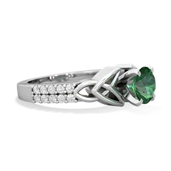 Lab Emerald Celtic Knot 6Mm Round Engagement 14K White Gold ring R26446RD