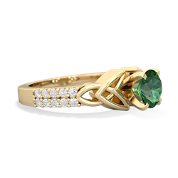 Lab Emerald Celtic Knot 6Mm Round Engagement 14K Yellow Gold ring R26446RD
