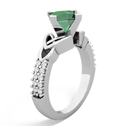Lab Emerald Celtic Knot 6Mm Princess Engagement 14K White Gold ring R26446SQ