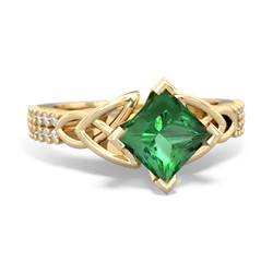 Lab Emerald Celtic Knot 6Mm Princess Engagement 14K Yellow Gold ring R26446SQ