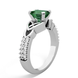 Lab Emerald Celtic Knot 7X5 Emerald-Cut Engagement 14K White Gold ring R26447EM