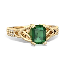 Lab Emerald Celtic Knot 7X5 Emerald-Cut Engagement 14K Yellow Gold ring R26447EM
