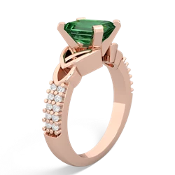 Lab Emerald Celtic Knot 8X6 Emerald-Cut Engagement 14K Rose Gold ring R26448EM